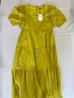 English Factory Tiered Poplin Midi Dress Lime Green Size S